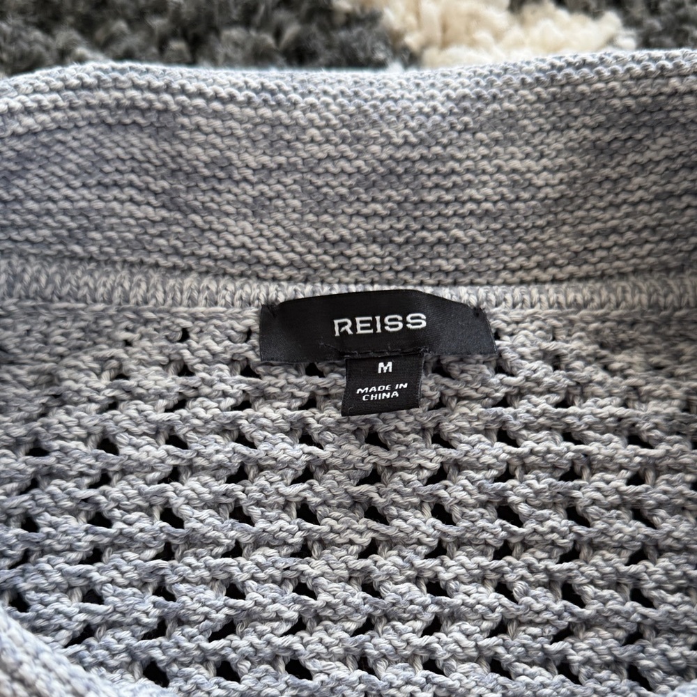 Reiss Meadows Light Gray Knit Short Sleeve Button-Up Shirt - Picture 2 of 5